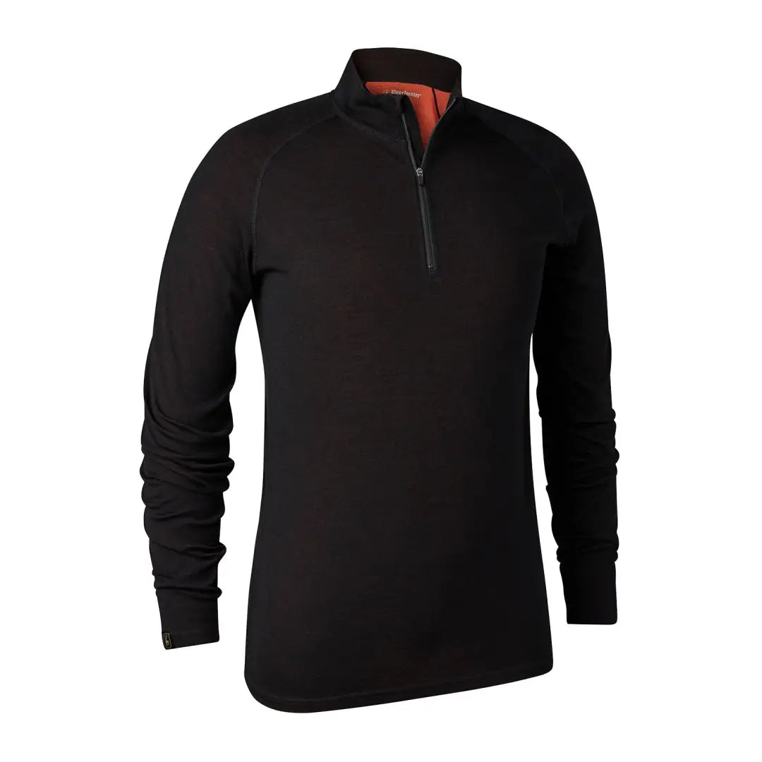 Black Deerhunter Quinn Merino ½-Zip Undershirt sweater with orange collar lining