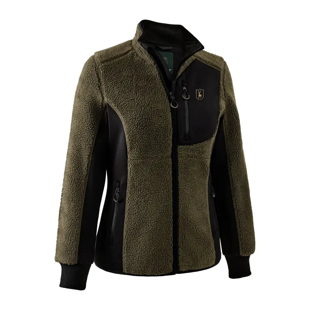 Olive green Deerhunter Roja Ladies Fiber Pile Jacket with zippered pockets and black trim