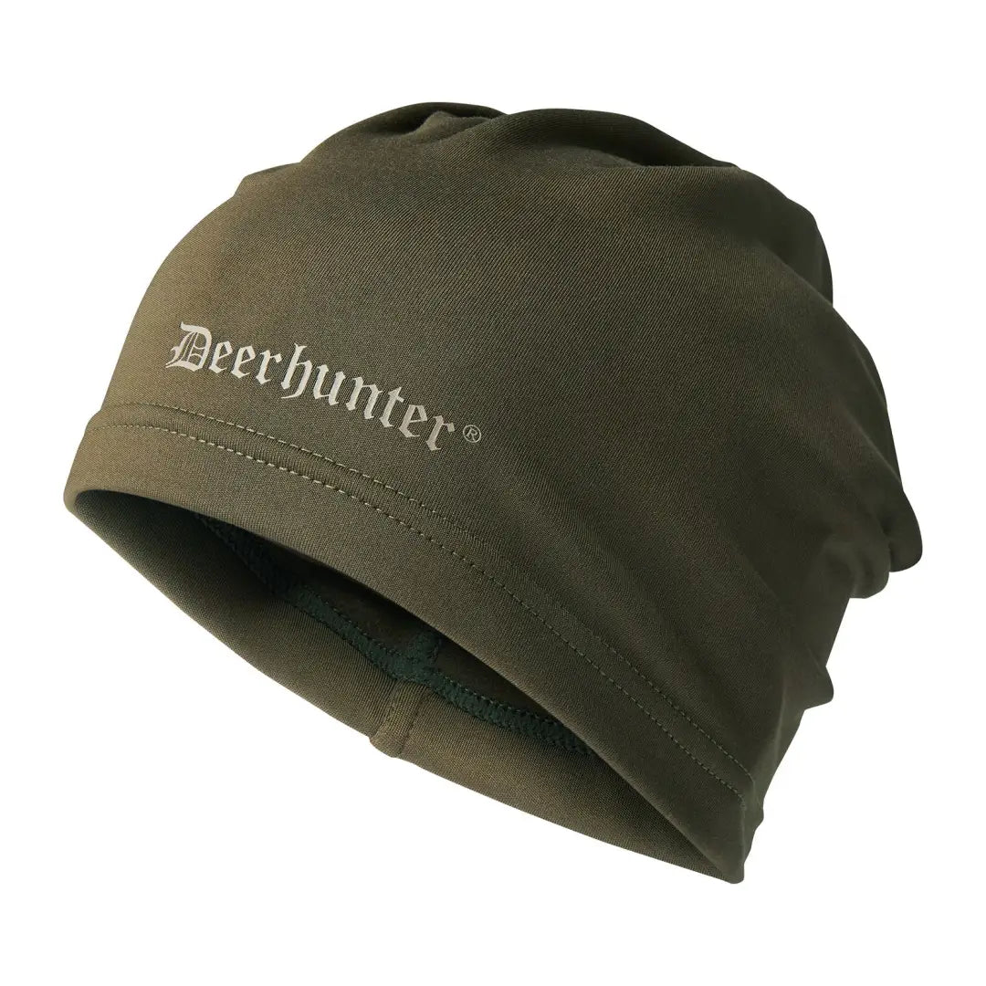 Olive green beanie hat with Deerhunter logo for Rusky Silent Neck Tube style