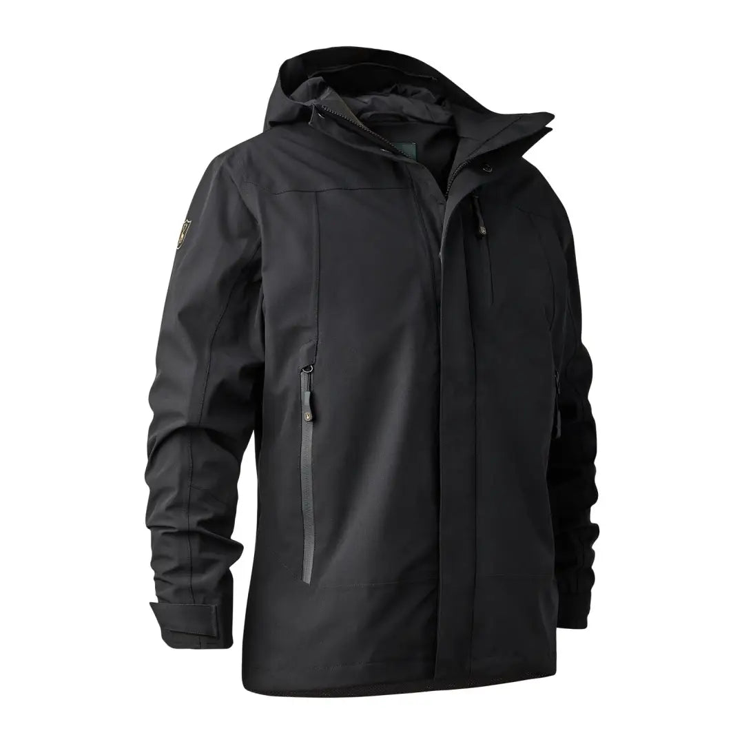 Black waterproof Deerhunter Sarek Shell Jacket with zippered pockets and a hood