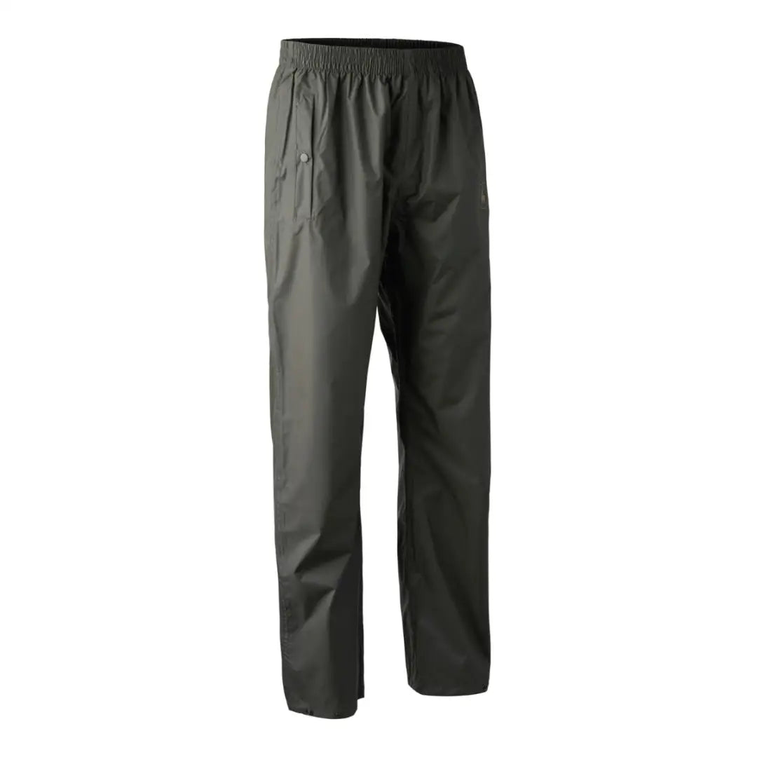 Dark green waterproof Deerhunter Survivor Rain Trousers with elastic waistband