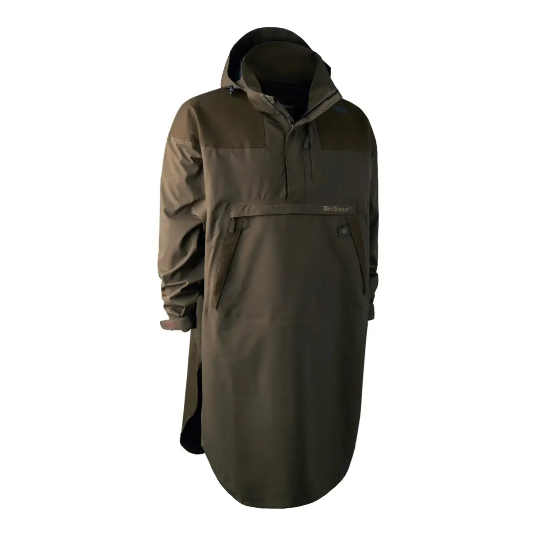 Olive green Deerhunter Track Rain Anorak pullover jacket with extended length