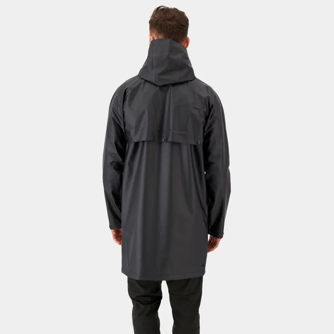 Dark gray Didriksons Avon Parka showcasing a windproof rain parka design from the back