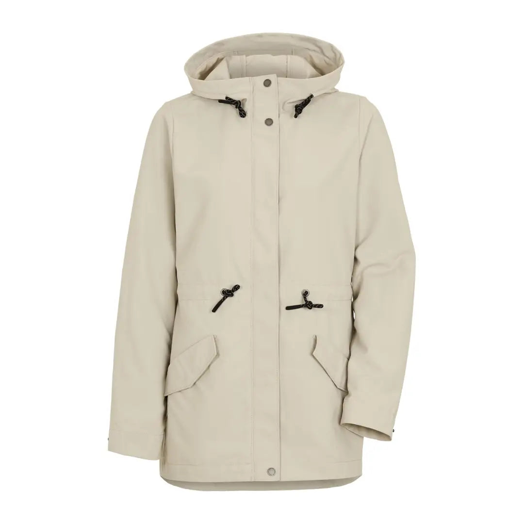 Beige Didriksons Daniela Womens Parka with zippered pockets and toggle closures