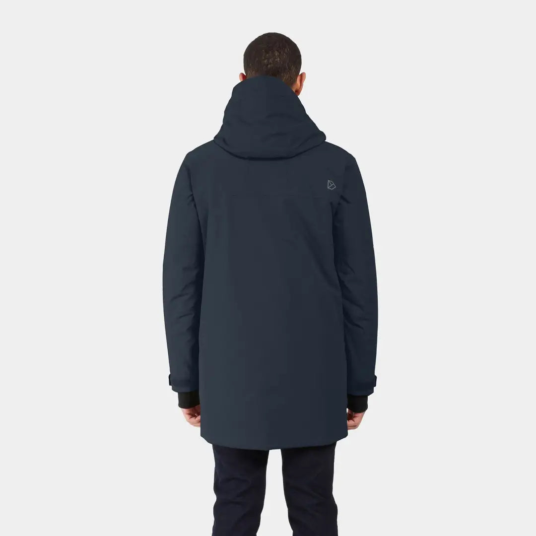 Navy blue Didriksons Drew Parka 8 seen from behind, showcasing stylish winter warmth