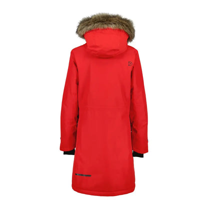 Red Didriksons Erika Womens Parka with fur-trimmed hood for stylish winter warmth