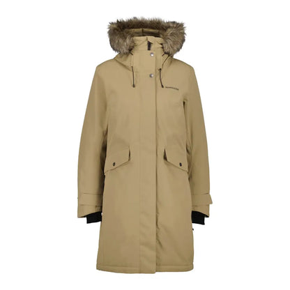 Beige Erika Womens Parka with fur-trimmed hood for stylish winter warmth