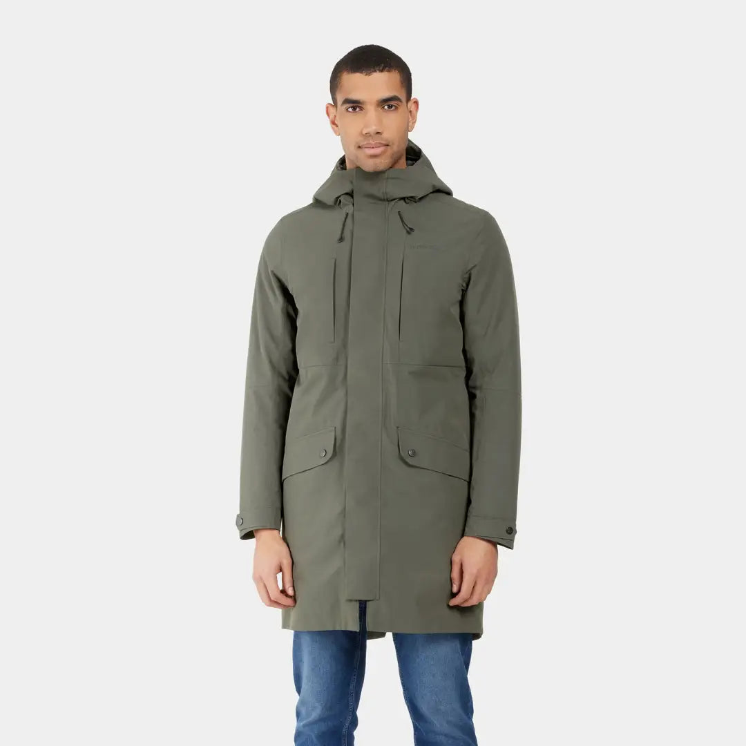 Olive green Didriksons Falke Parka with multiple pockets is a stylish protective option