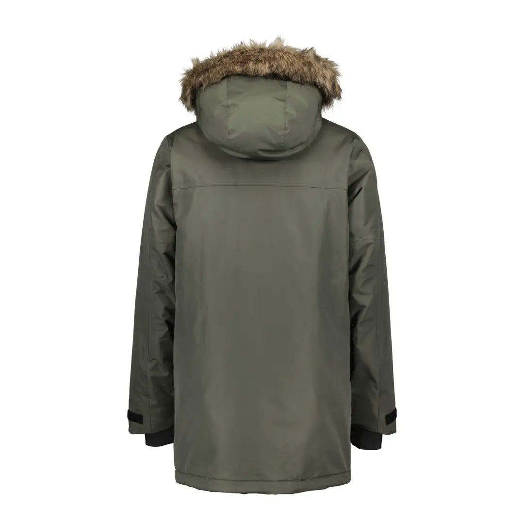 Olive green Didriksons Marco Parka 3 with fur hood for country clothing and outdoor adventures