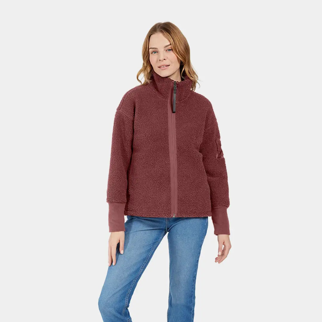 Burgundy Didriksons Mella 3 fleece jacket perfect for autumn’s crisp winds