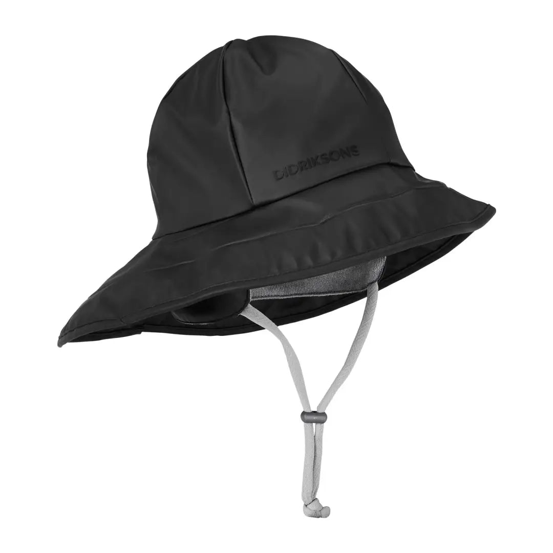 Black Didriksons Southwester Waterproof Rain Hat with wide brim and chin strap