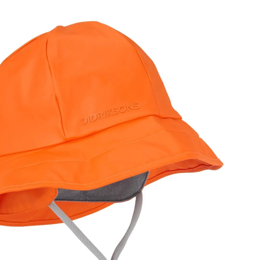 Bright orange Didriksons Southwester Waterproof Rain Hat with brim and chin strap