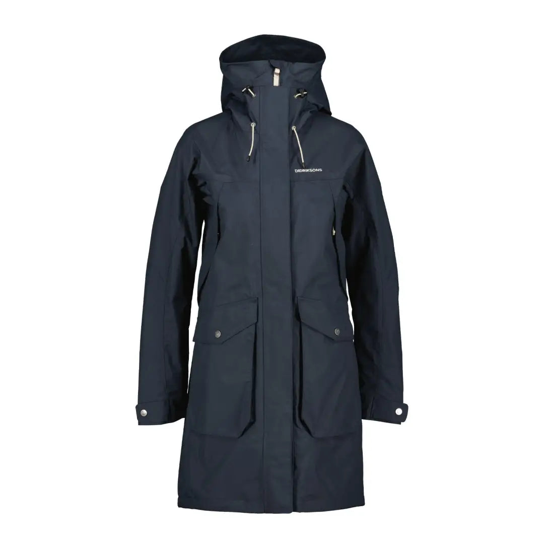 Dark blue Didriksons Thelma Womens Parka 10, a fully waterproof and windproof style