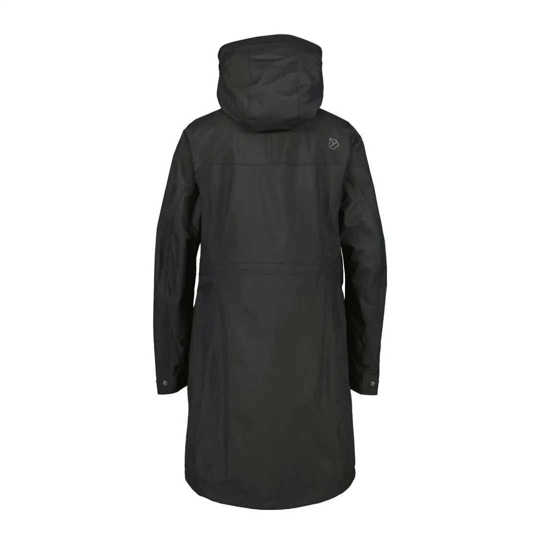 Black hooded winter coat in woven nylon fabric, fully waterproof windproof parka style