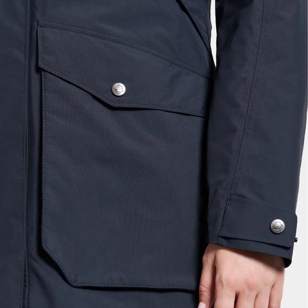 Navy blue jacket with flap pocket and snap button, stylish fully waterproof Didriksons parka