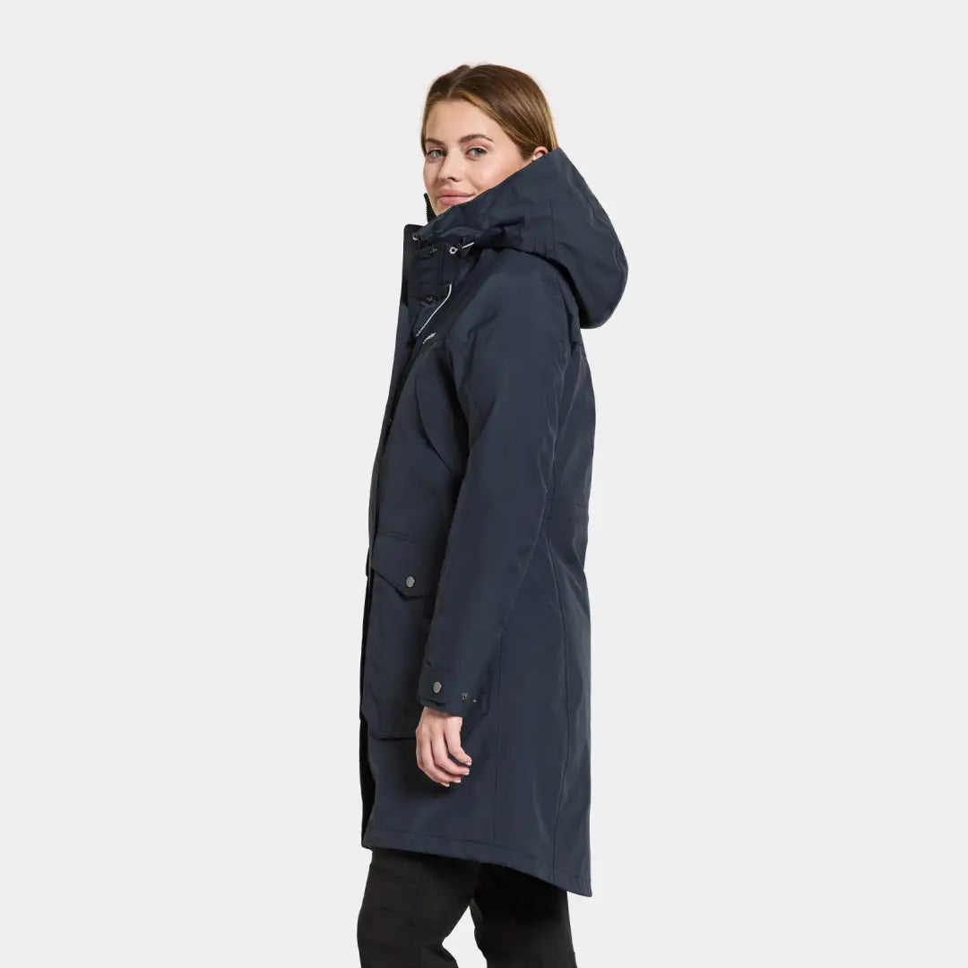 Navy blue hooded winter coat, Didriksons Thelma, an iconic, fully waterproof, windproof parka