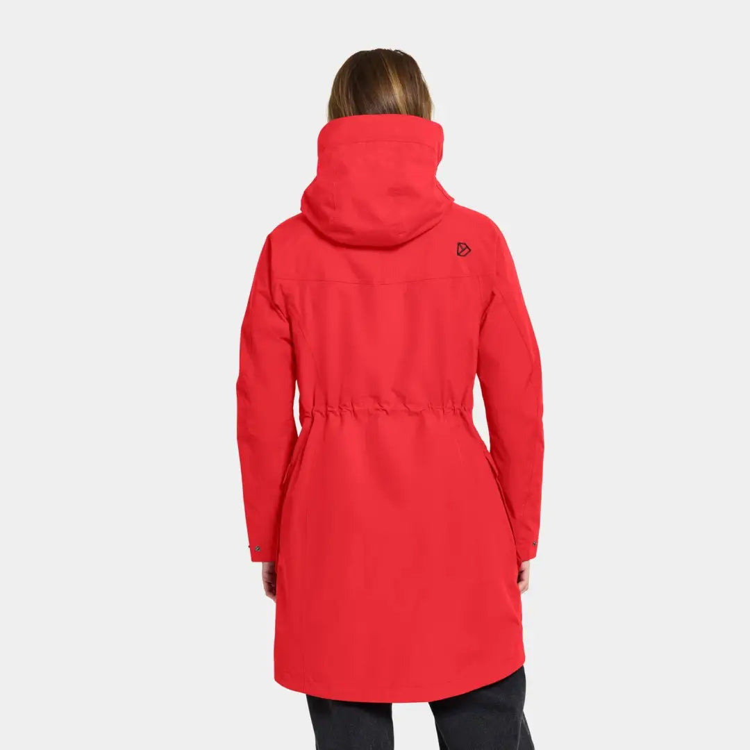 Red hooded coat with cinched waist in Iconic Didriksons style, Thelma Womens Parka