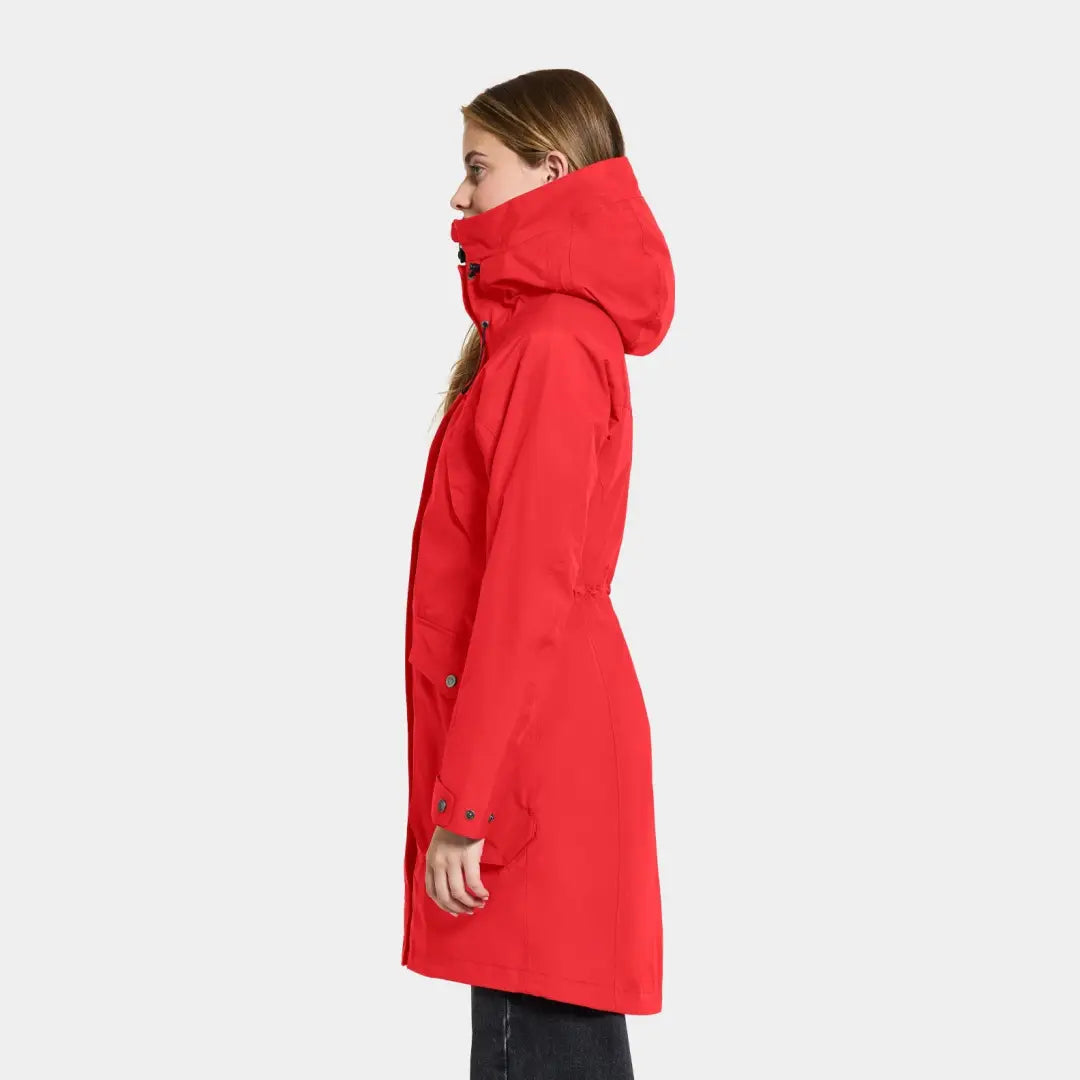 Bright red Didriksons Thelma Womens Parka in woven nylon fabric, showcasing iconic style