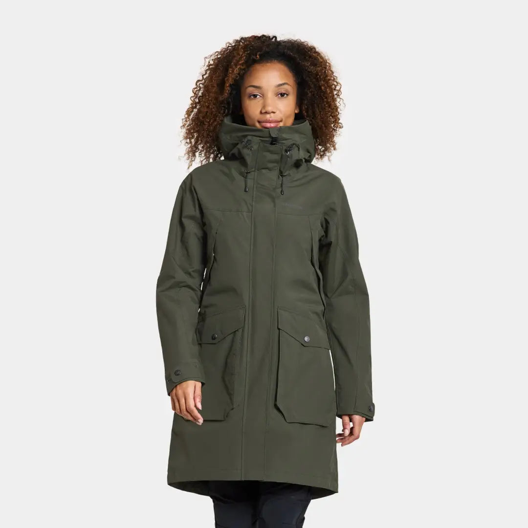 Dark green Didriksons Thelma Womens Parka, fully waterproof windproof, with pockets