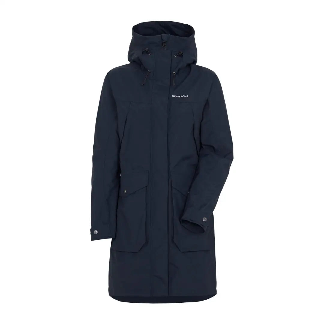 Dark blue Didriksons Thelma womens parka in woven nylon fabric with pockets and zip