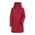 Red hooded Didriksons Thelma Womens Parka featuring woven nylon fabric and multiple pockets