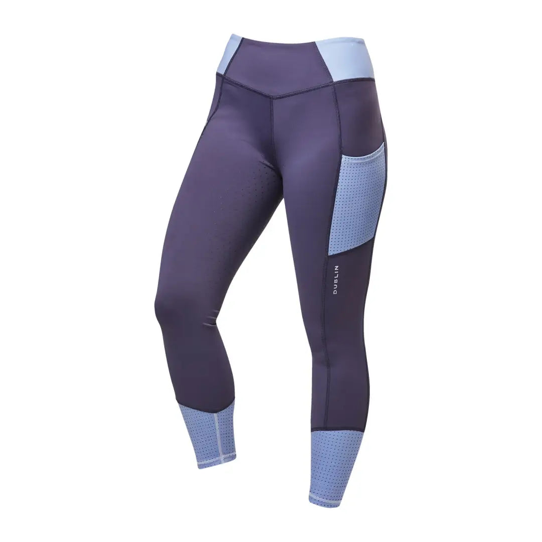 Athletic leggings in purple and light blue, Dublin Power Performance with stretch polyester fabric