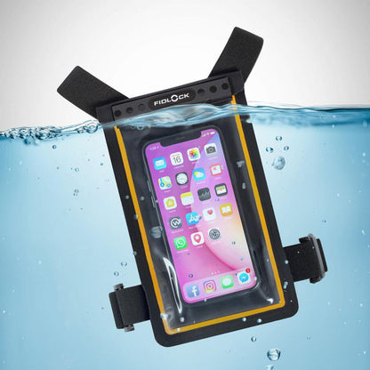 Waterproof phone pouch in Fidlock Chest Dry Bag showing a smartphone inside