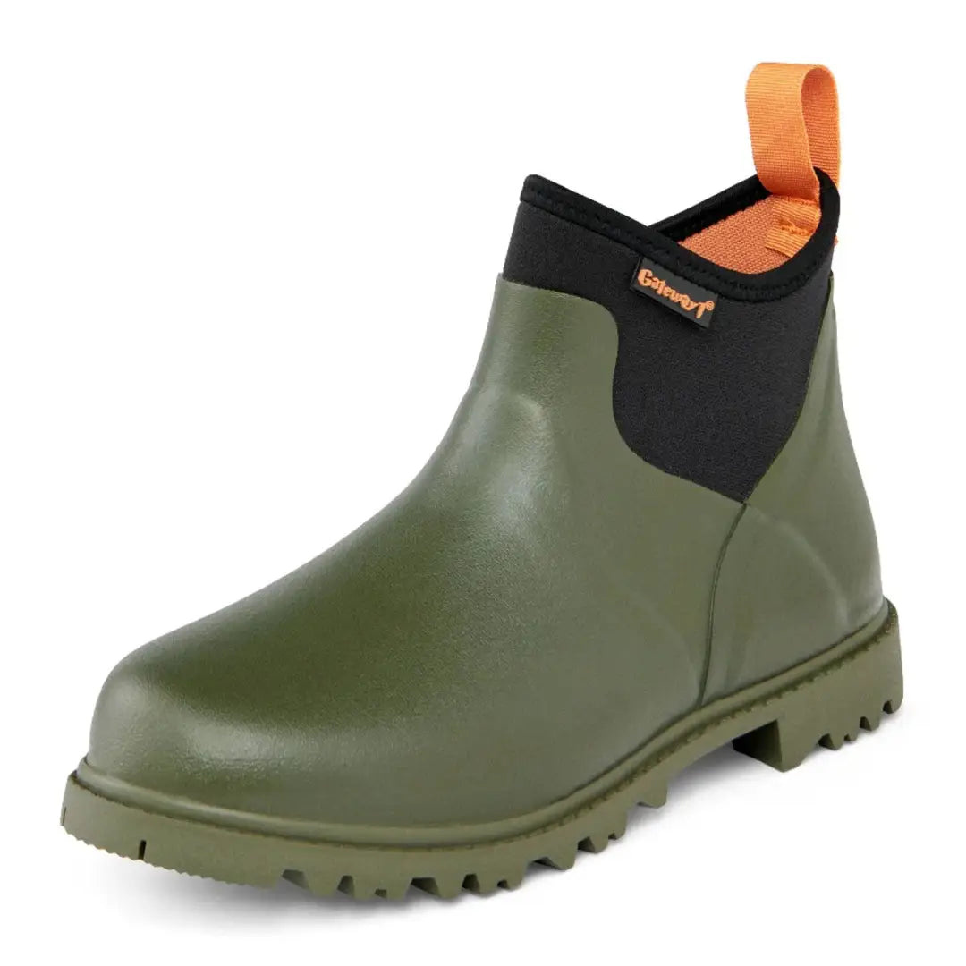 Green Gateway1 Ascot boots with black collar, perfect for country clothing and hunting