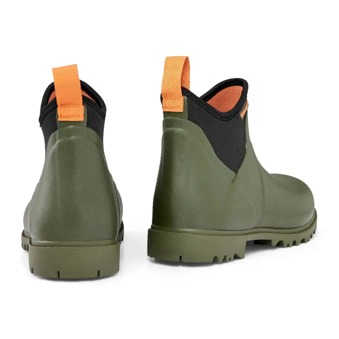 Olive green Gateway1 Ascot ankle boots with orange pull tabs for country clothing and hunting