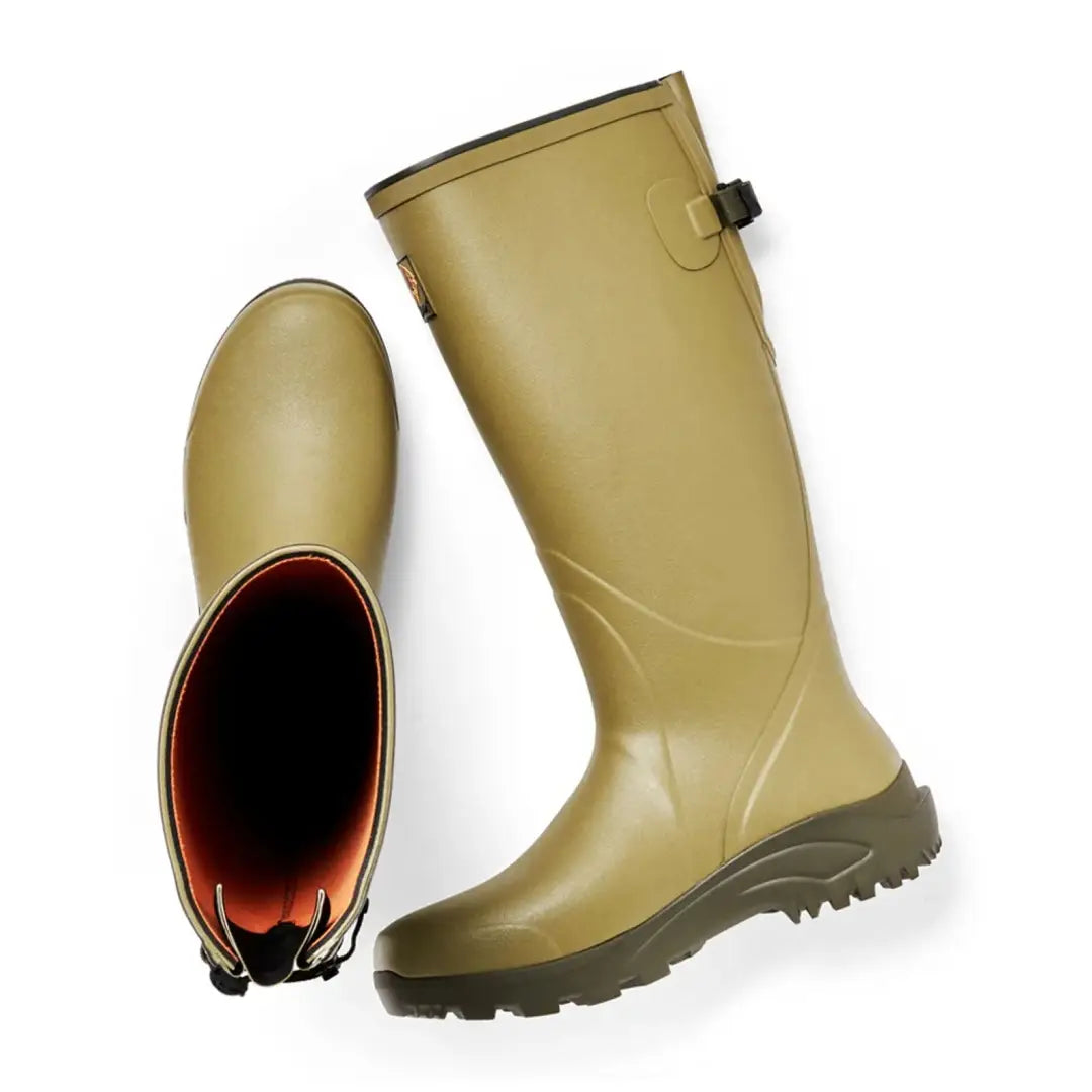 Tall beige rubber rain boots with dark soles from Gateway1 Field Master collection