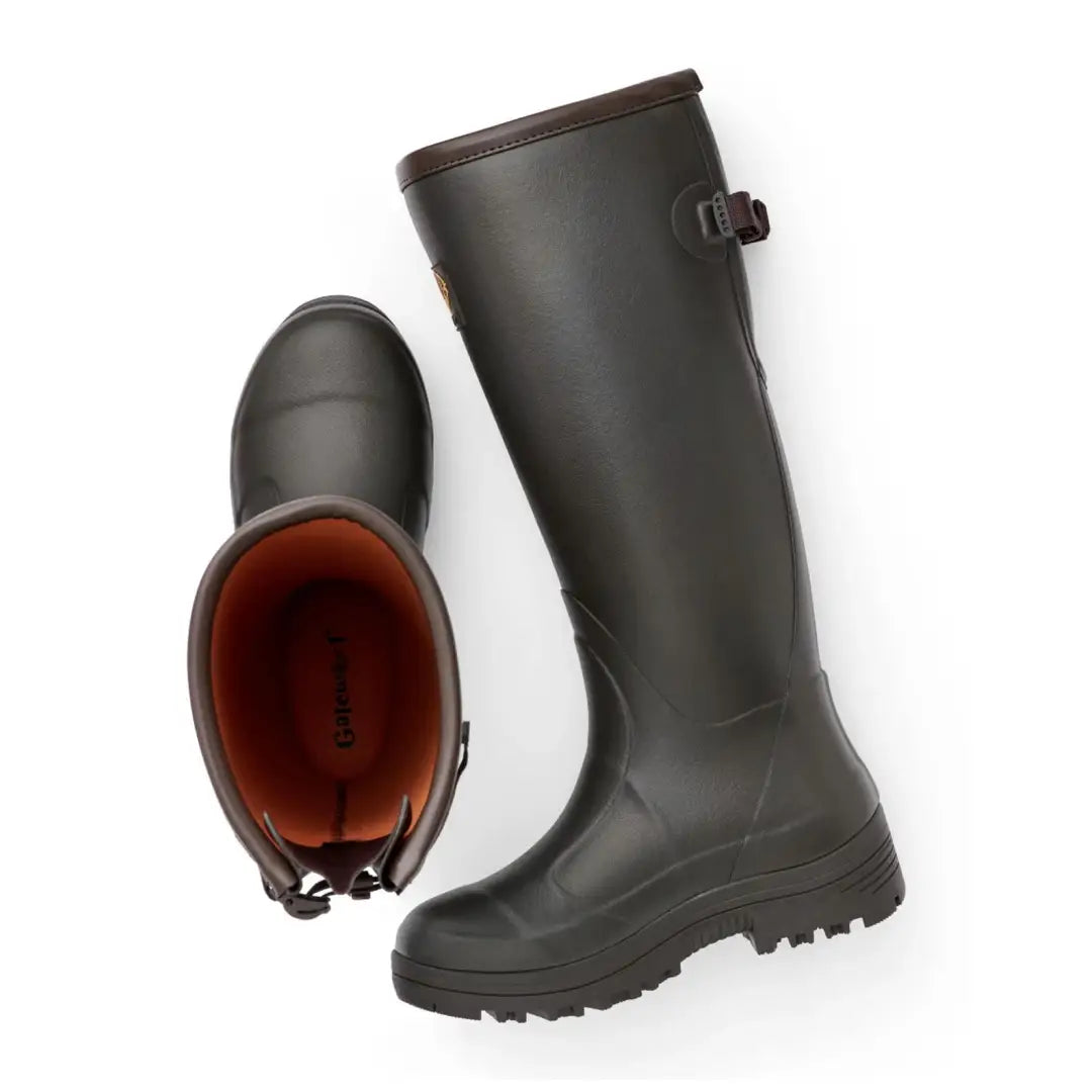 Tall dark green Gateway1 Pheasant Game rain boots with treaded soles for outdoor adventures