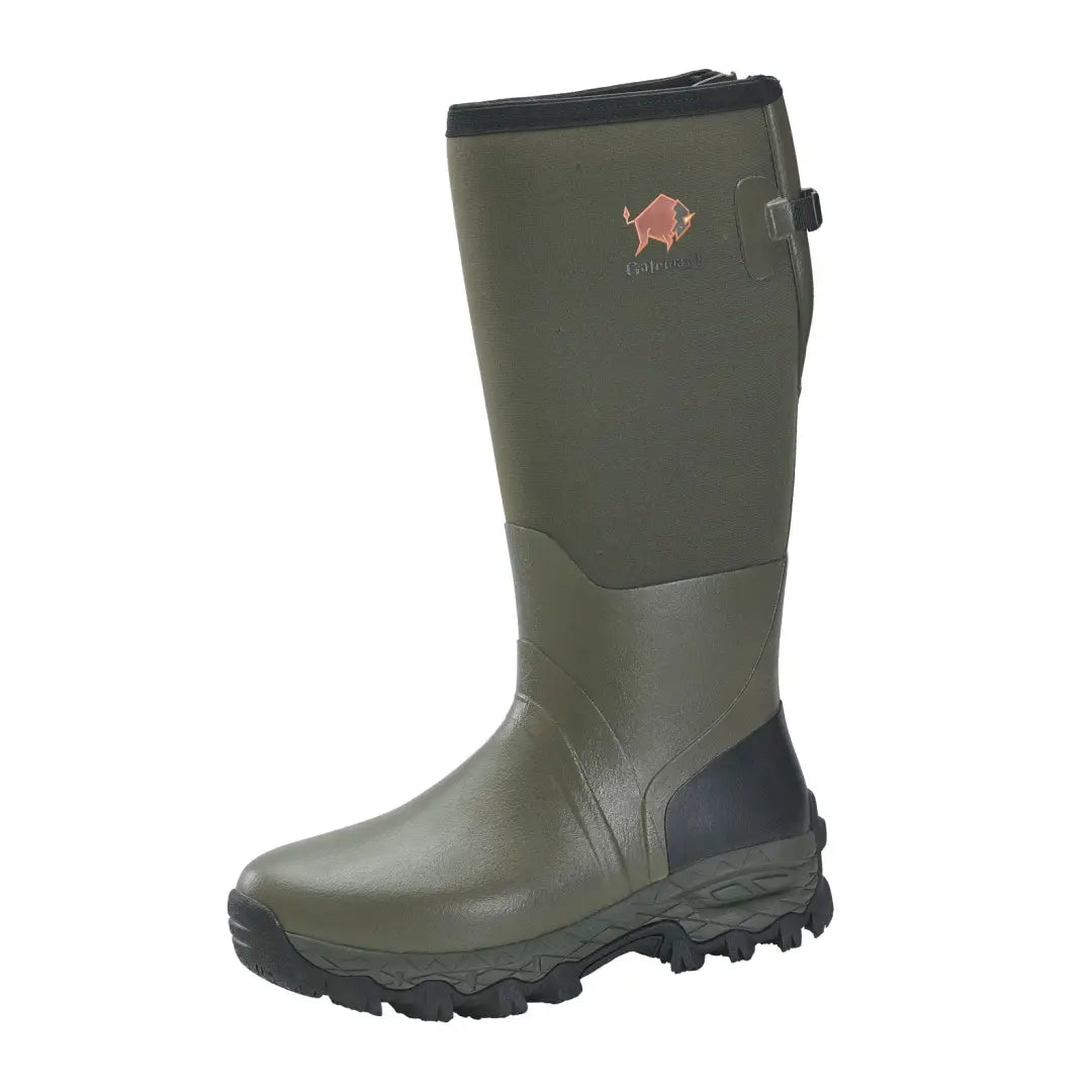 Olive green Gateway1 4mm Wellington Boots with cute animal logo on the side