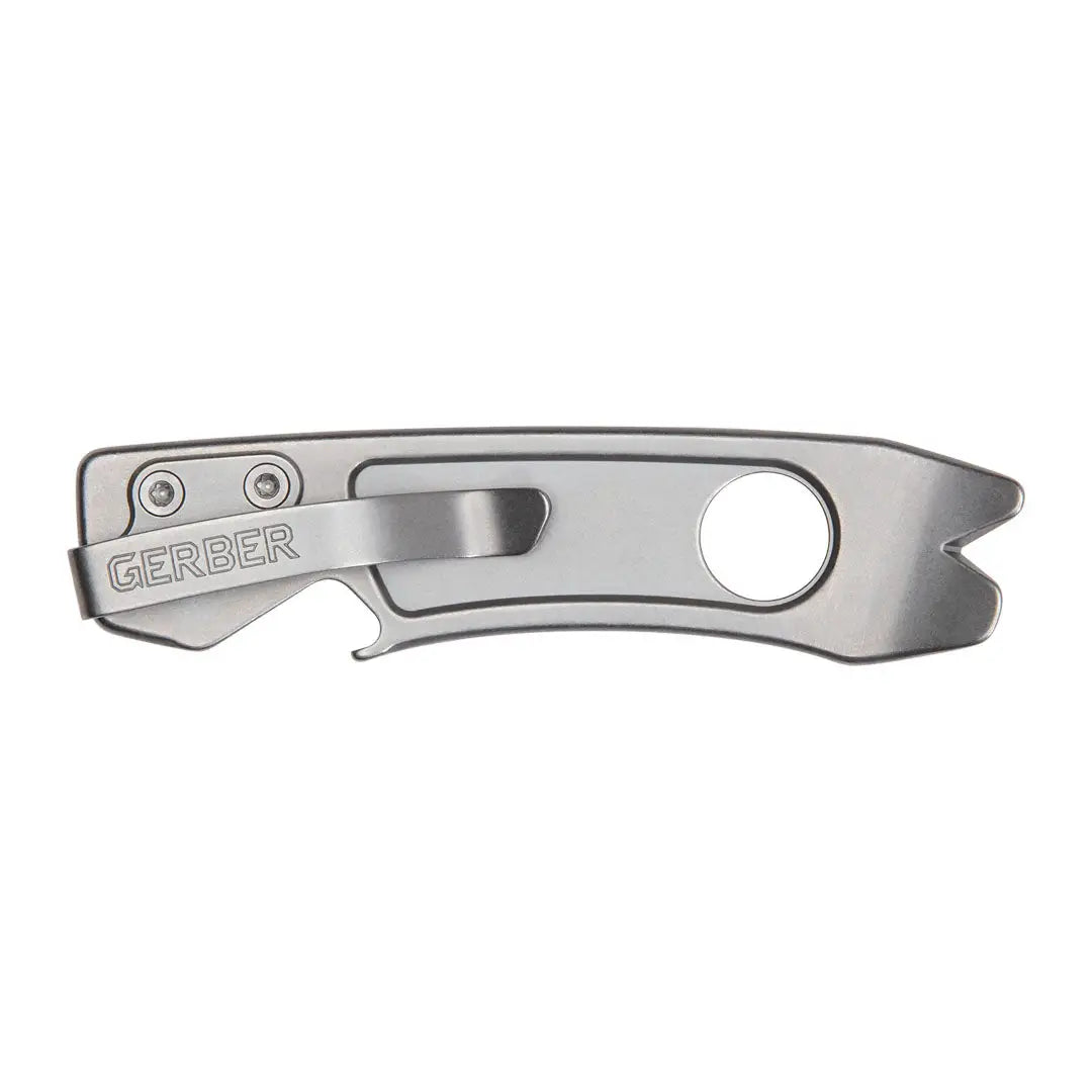 Metallic Gerber Chonk multi-tool with flathead driver, bottle opener, and carabiner clip