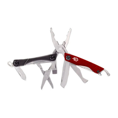 Gerber Dime Black Mini Tool, a handy keychain multi-tool with red and black handles