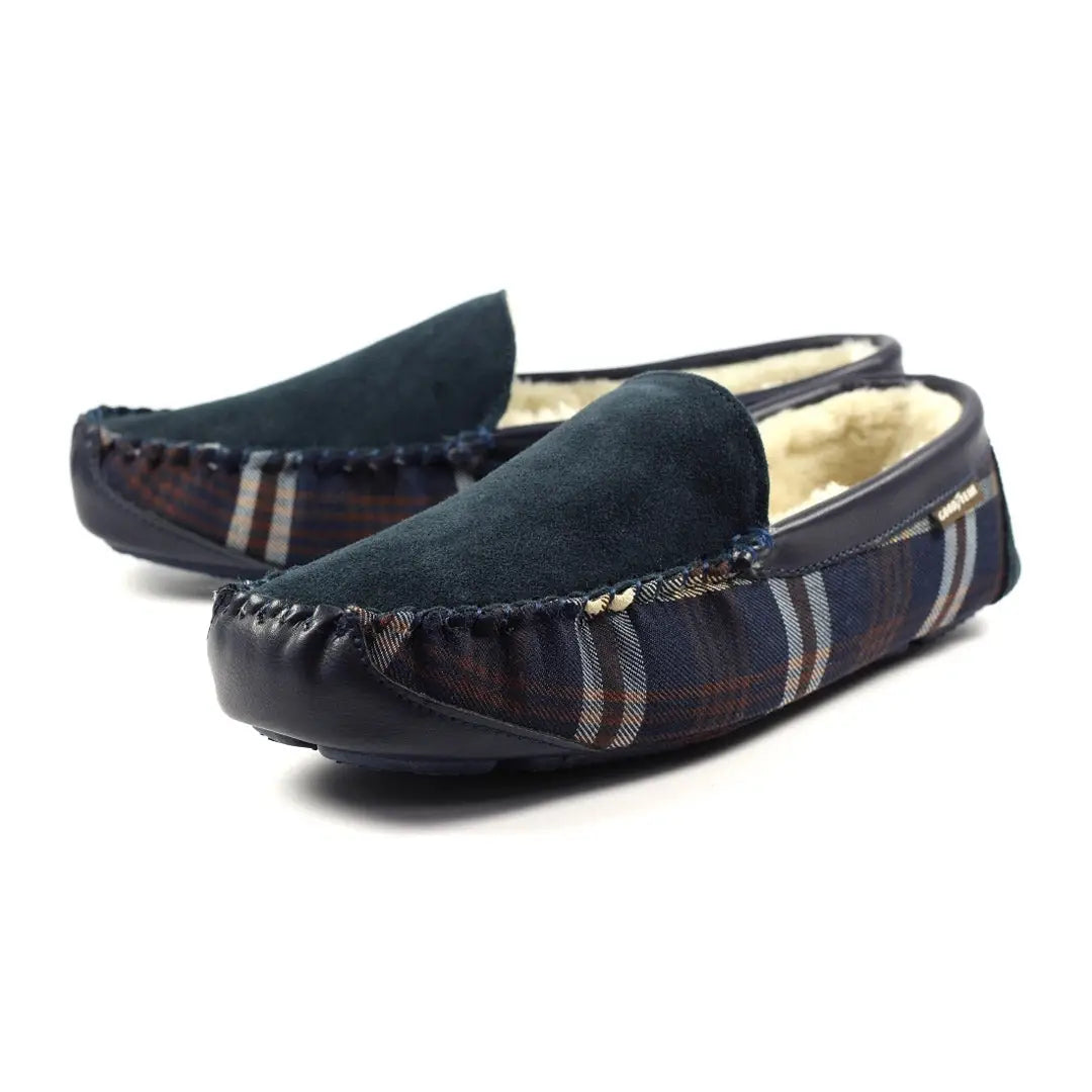 Cozy pair of Attila Suede moccasin slippers with fur lining for ultimate comfort