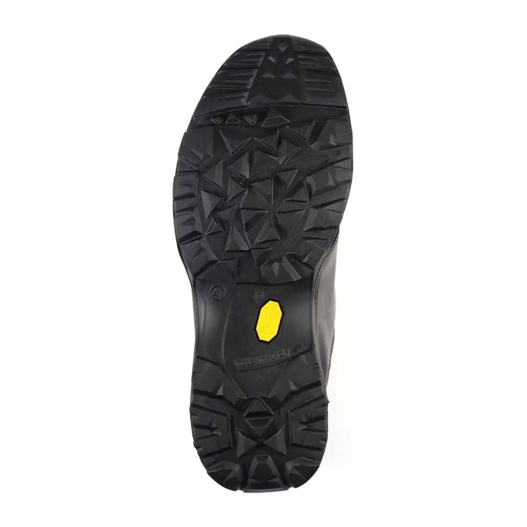 Sole of a black Grisport Exmoor Trekking Shoe with a yellow circular insert visible