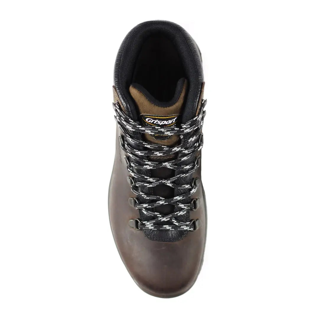 Brown leather Grisport Fuse Lowland trekking boots, featuring padded collar and black laces