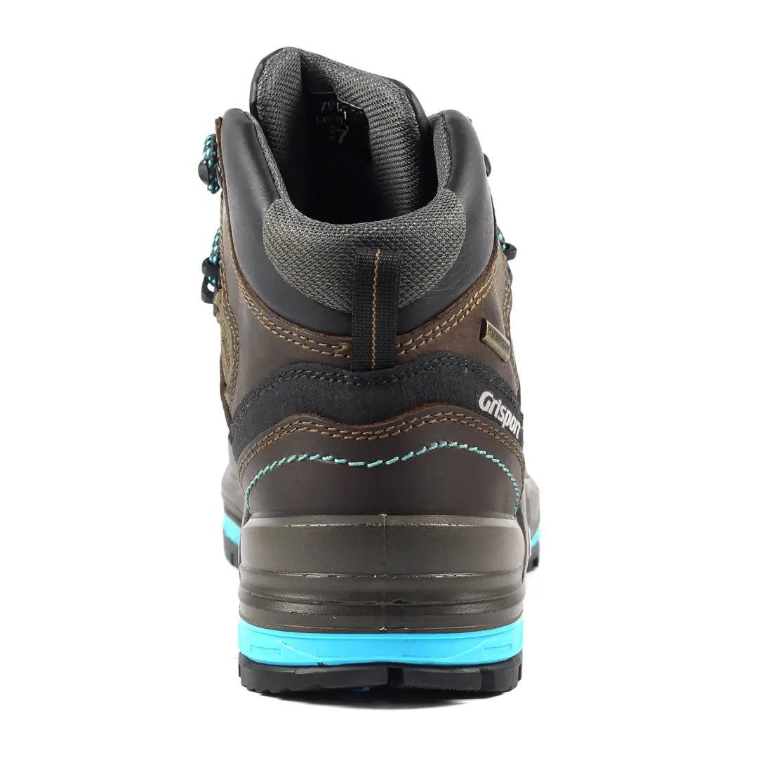 Hiking boot featuring brown leather upper and blue sole, perfect for Lady Glide adventures