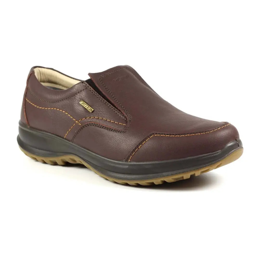 Brown leather Grisport Melrose Active Slip On Shoe with rugged sole for style and comfort