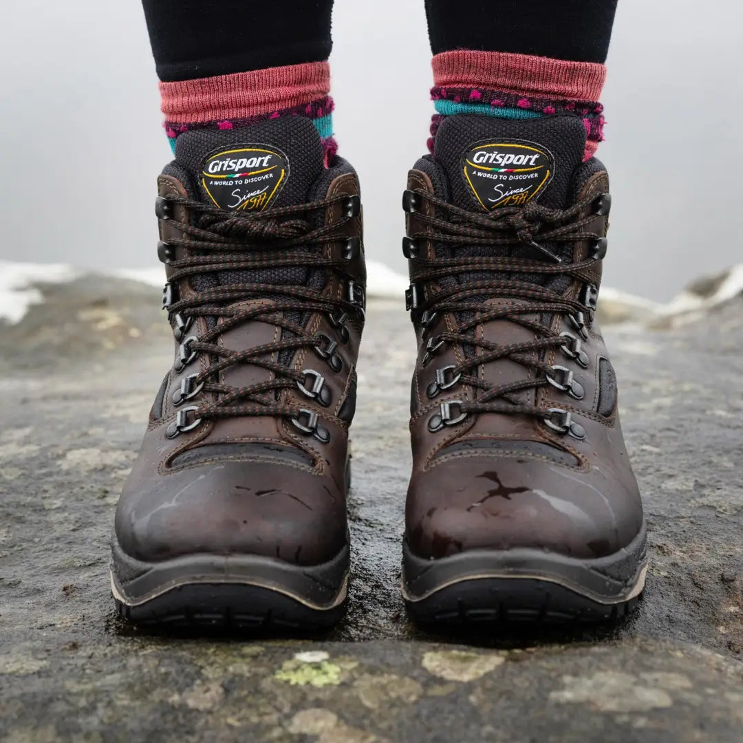 Stylish Grisport Quatro Hiking Boots with colorful socks for the best selling backpacking trips