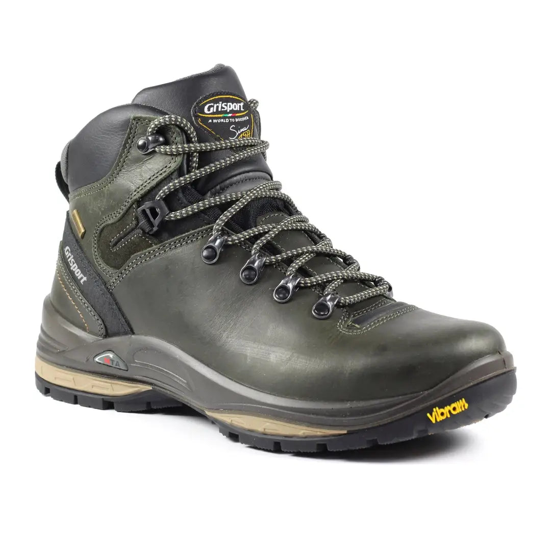 Rugged Grisport Saracen Hiking Boot features gray leather and sturdy lacing for comfort