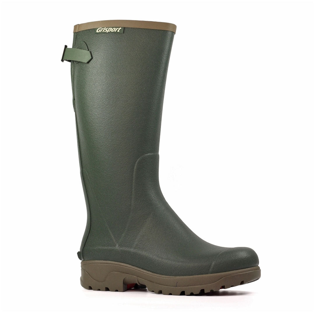 Green rubber boot from Grisport Stream II, perfect for country clothing and outdoor adventures