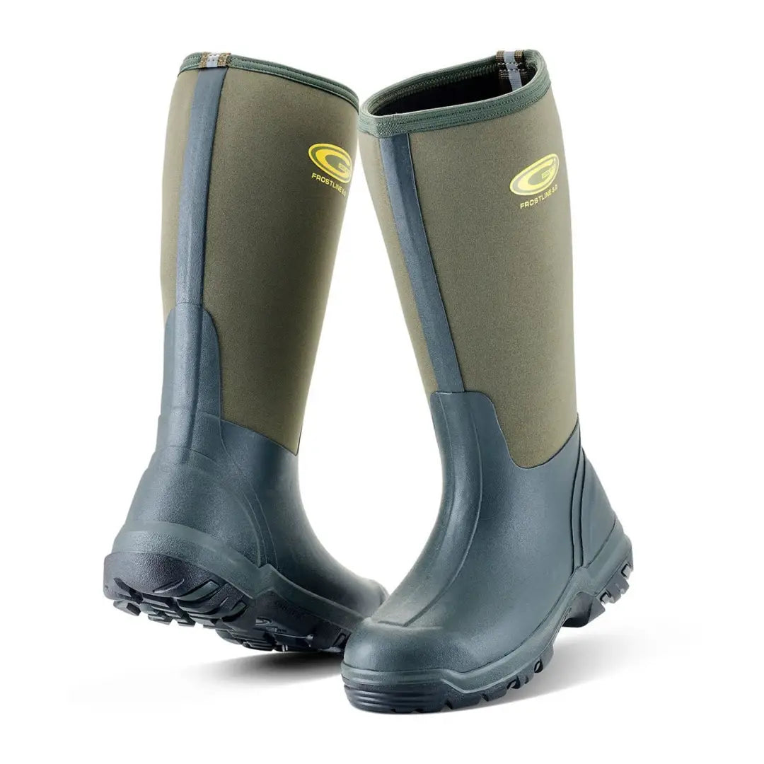 Two-tone rubber boots with treaded soles for country clothing and outdoor adventures