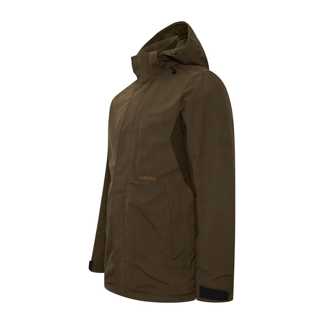 Olive green hooded Ridgegate waterproof jacket with zipper closure for style and protection