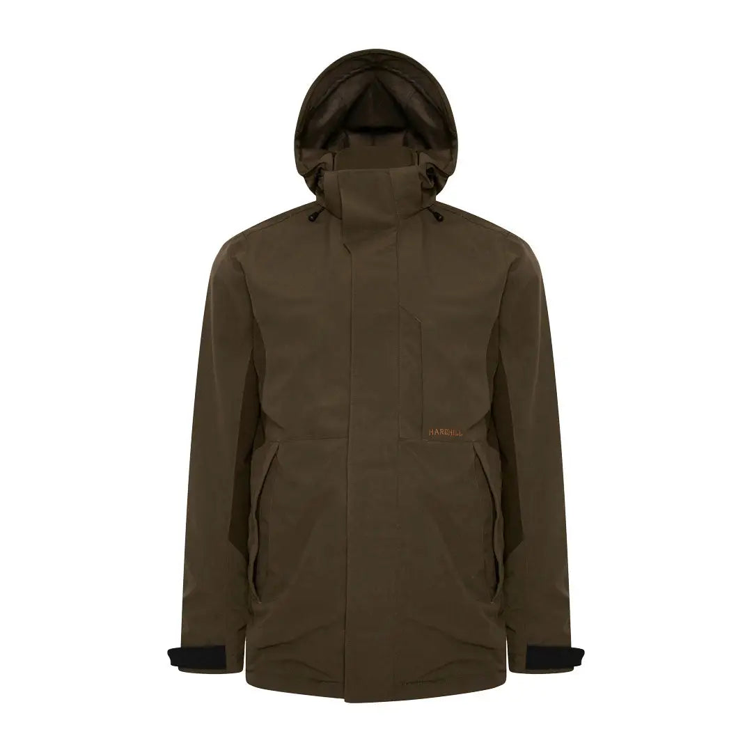 Dark brown ridgegate waterproof jacket with zippered front and side pockets