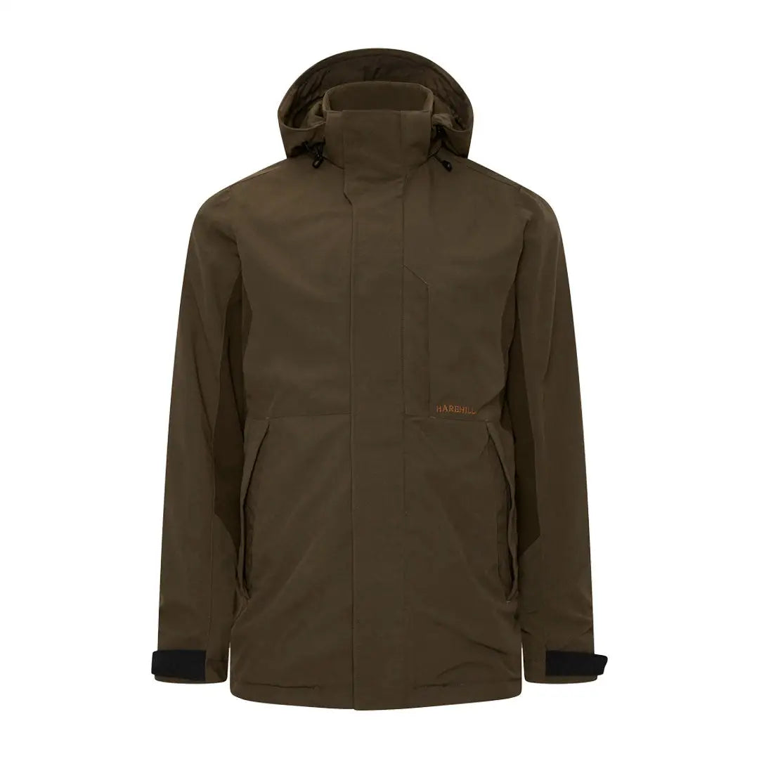 Dark olive green Harehill Ridgegate Waterproof Jacket with zippered front and pockets