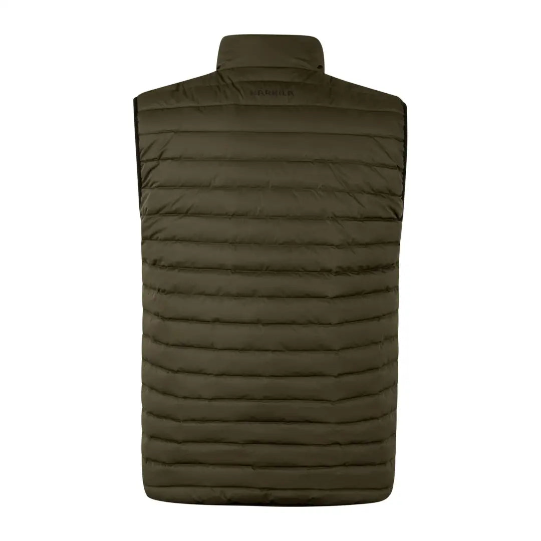 Olive green quilted puffer vest style of Harkila Clim8 Insulated Waistcoat