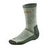 Thick gray Harkila Expedition Socks with orange lettering and dark heel and toe areas