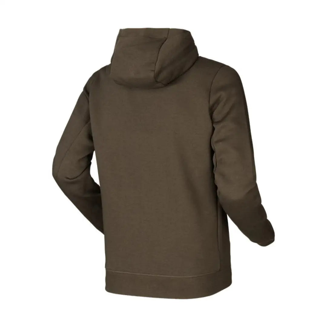 Brown Härkila Hoodie from the back, featuring a stylish zipped chest pocket