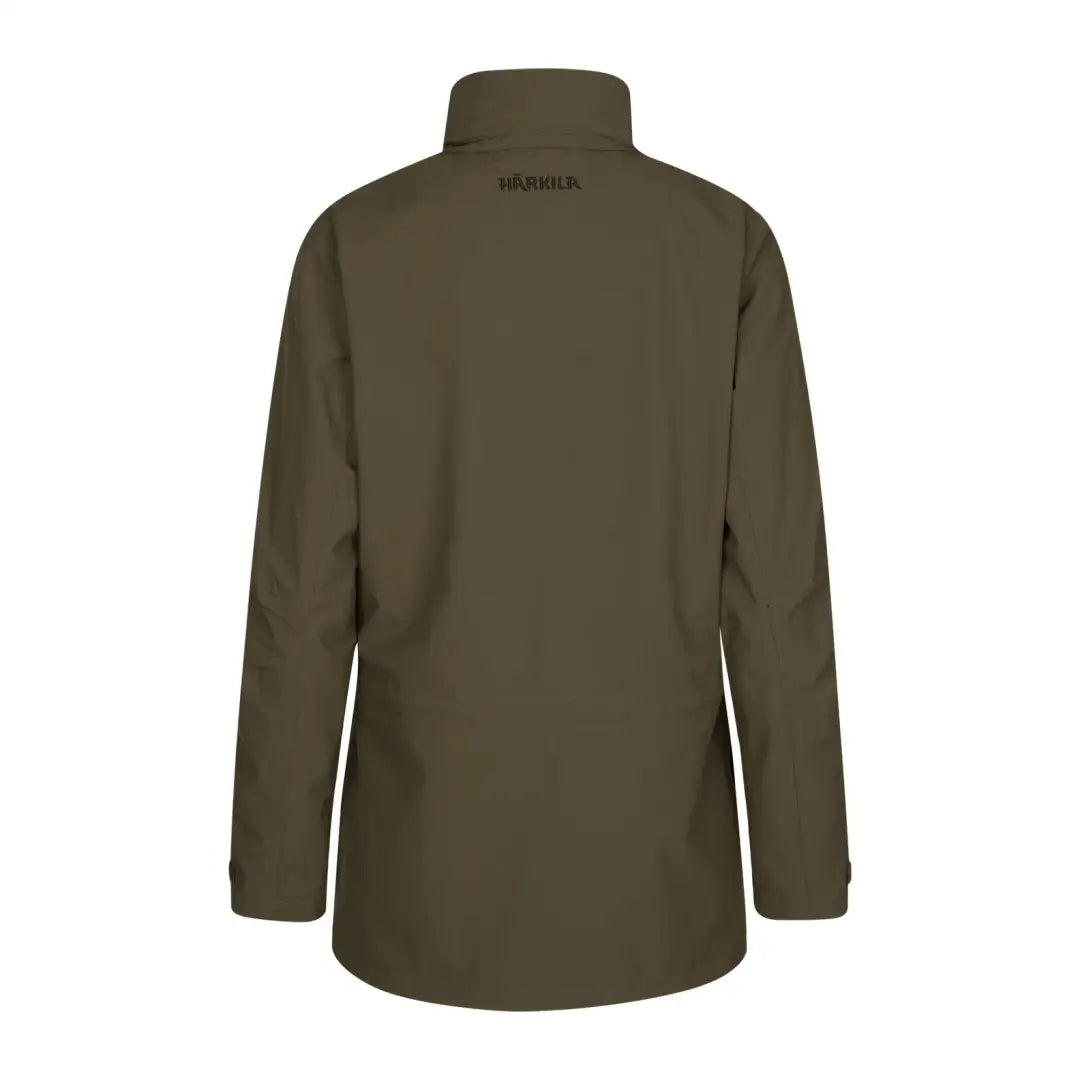 Olive green Harkila Ladies Orton Tech HWS Jacket with a high collar and long sleeves